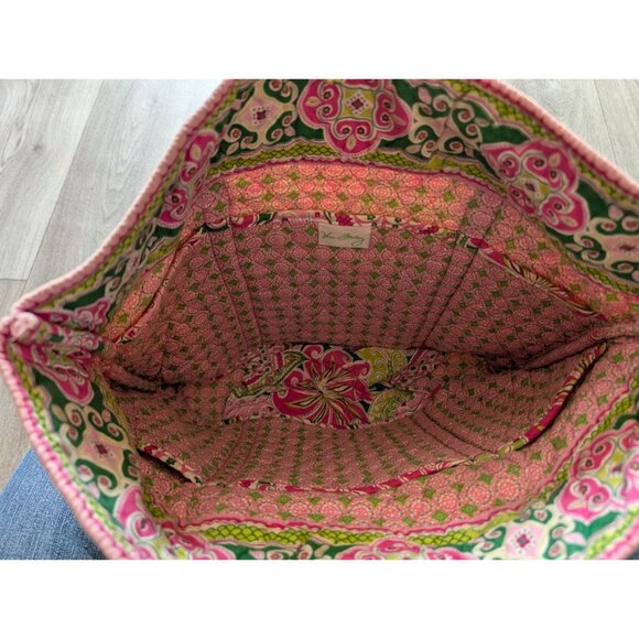 Vera Bradley Quilted Tote Bag Pink & Green Paisley Print Button Closure Dual Han - Picture 5 of 8